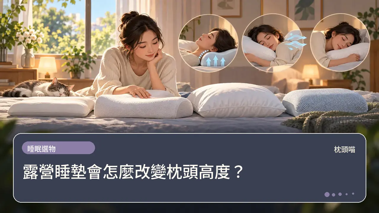 露營睡墊會怎麼改變枕頭高度?主題插畫