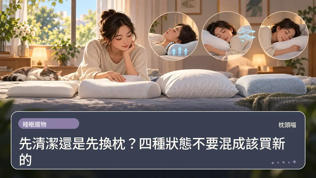 先清潔還是先換枕?四種狀態不要混成該買新的主題插畫