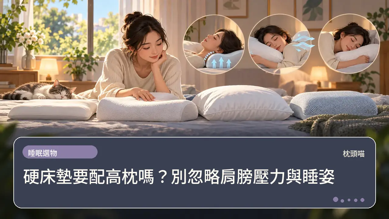 硬床墊要配高枕嗎？別忽略肩膀壓力與睡姿主題插畫