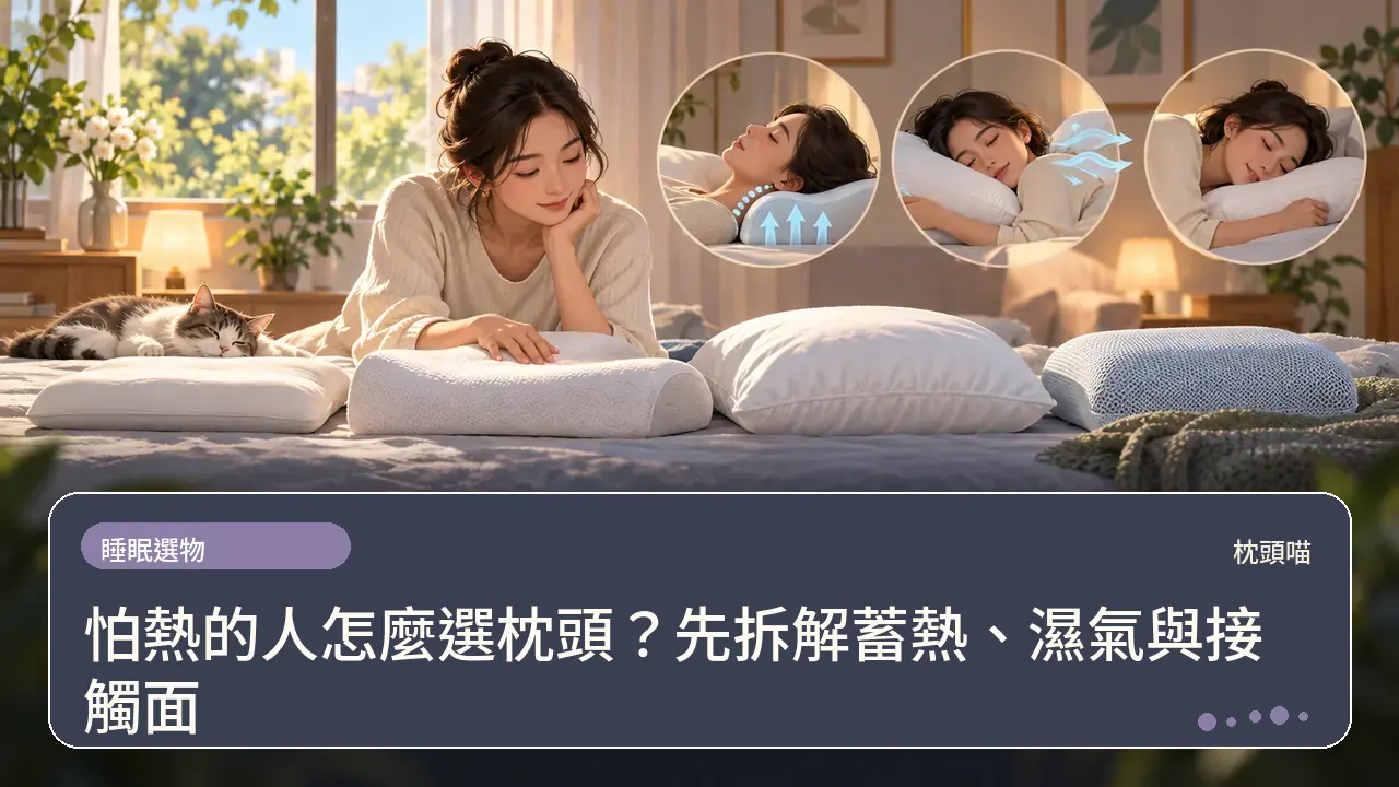 怕熱的人怎麼選枕頭?先拆解蓄熱、濕氣與接觸面主題插畫