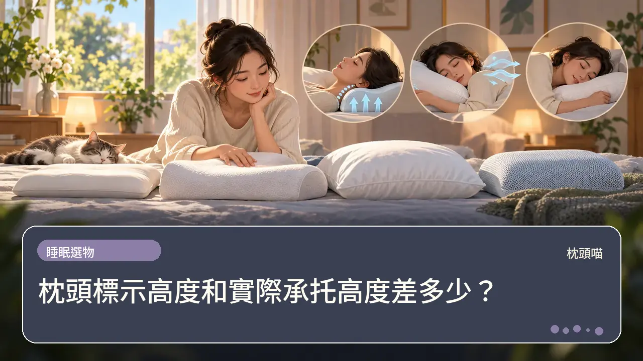 枕頭標示高度和實際承托高度差多少?主題插畫