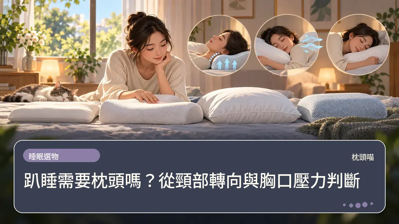 趴睡需要枕頭嗎?從頸部轉向與胸口壓力判斷主題插畫