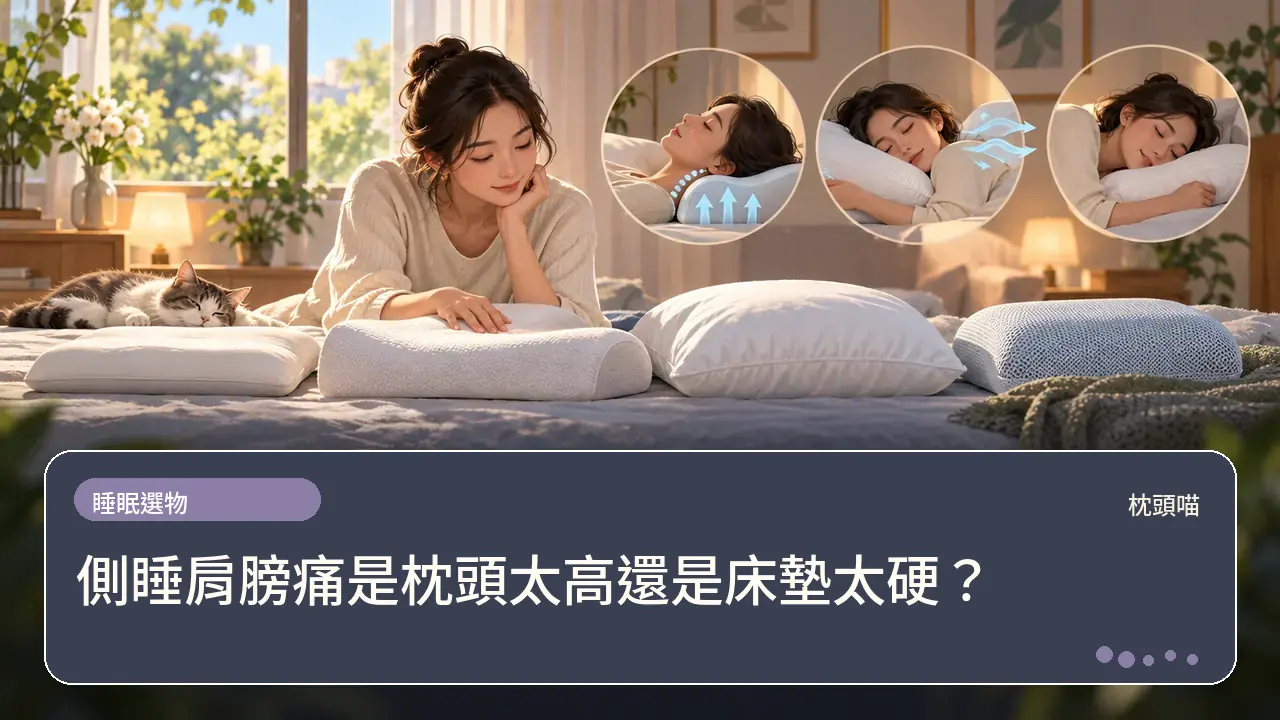 側睡肩膀痛是枕頭太高還是床墊太硬?主題插畫