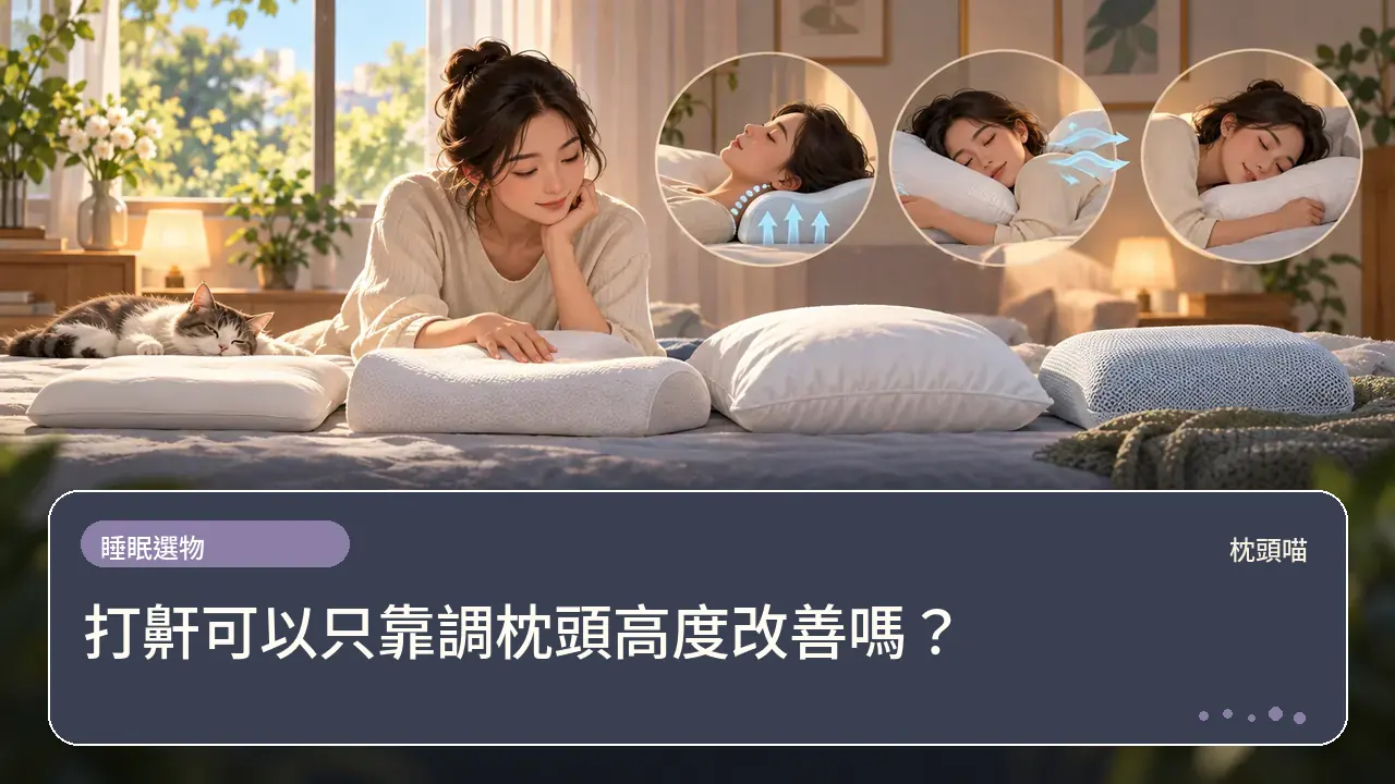 打鼾可以只靠調枕頭高度改善嗎？主題插畫
